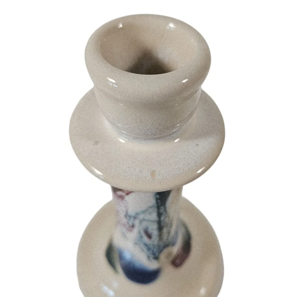 Vtg‎ D.K. Clay Pottery Sanford NC Taper Candlestick Holder Blue Burgundy Glazed